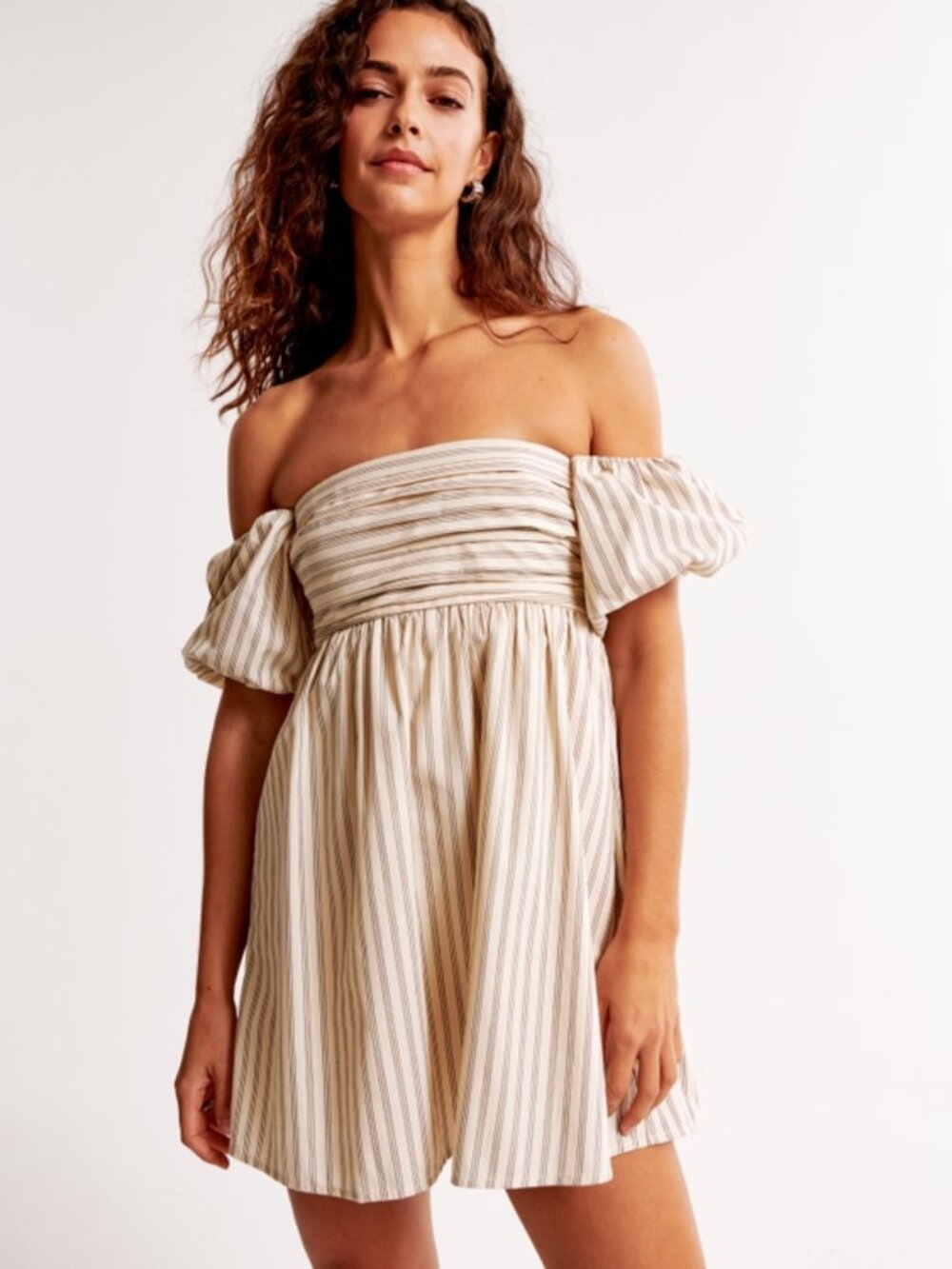 Abercrombie & Fitch NWT Emerson Off Shoulder Smocked Puff Sleeve Mini Dress L